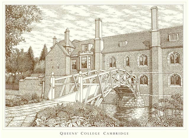 queens college cambridge print